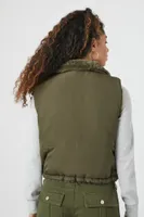 Women's Zip-Up Toggle Drawstring Vest in Olive Medium