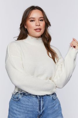 Women's Sharkbite Mock Neck Sweater in Vanilla, 0X