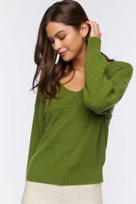 Women's Ribbed Drop-Sleeve Sweater in Olive Small