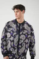 Men Paisley Jacquard Bomber Jacket in Black Large