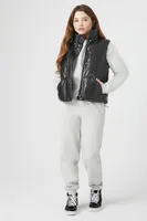 Women's Faux Leather Quilted Puffer Vest