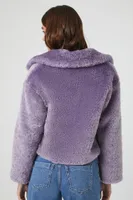 Women's Plush Zip-Up Coat in Purple Medium