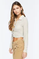 Women's Mesh Cutout Button-Front Shirt in Cream Large