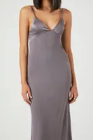 Women's Satin Midi Slip Dress in Charcoal Large