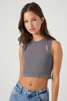 Women's Seamless Cutout Crop Top in Charcoal Large