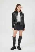 Women's Faux Leather Zip-Hem Moto Jacket in Black, XS