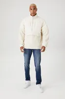 Men Half-Zip Faux Shearling Puffer Jacket in Cream Medium