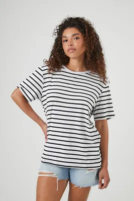 Women's Striped Crew T-Shirt in White/Black Medium