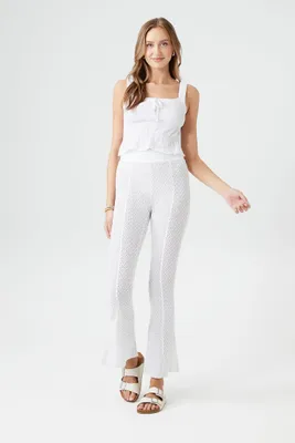 Women's Crochet Flare Pants in White Medium