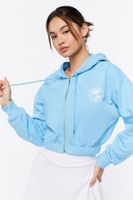 Women's Palm Beach Graphic Zip-Up Hoodie in Blue/White, XL