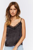 Women's Satin Lace-Trim Cami in Black Medium