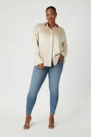 Women's Satin Long-Sleeve Shirt in Vanilla, 1X