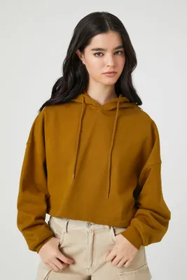 Women's Cropped French Terry Hoodie in Cigar Small