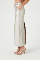 Women's Metallic Faux Leather Maxi Skirt in Silver Medium