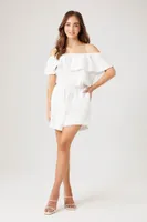 Women's Ruffle Off-the-Shoulder Romper in White, XL