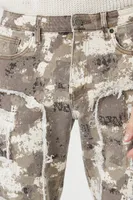 Men Distressed Camo Print Slim-Fit Jeans Taupe,