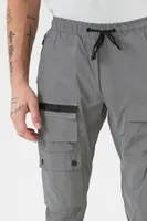 Men Slim-Fit Drawstring Cargo Joggers in Grey Medium