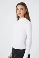 Women's Ribbed Mock Neck Long-Sleeve T-Shirt in White Small