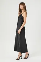 Women's Satin One-Shoulder Maxi Dress in Black Large