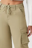 Women's Twill Drawstring Cargo Pants in Green Small