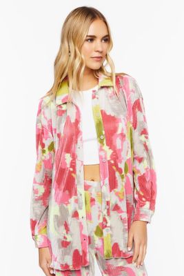 Women's Watercolor Floral Plisse Shirt Peony