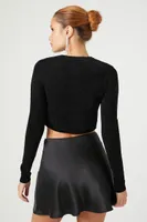 Women's Cropped Long-Sleeve Sweater in Black Large