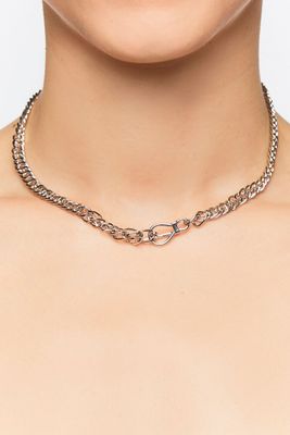Women's Curb Chain Clasp Necklace in Silver