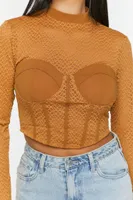 Women's Netted Mesh Bustier Top in Camel Small