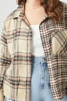 Women's Colorblock Plaid Shirt in Taupe/Black, 2X