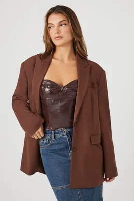 Women's Peak Lapel Single-Breasted Blazer in Brown Small