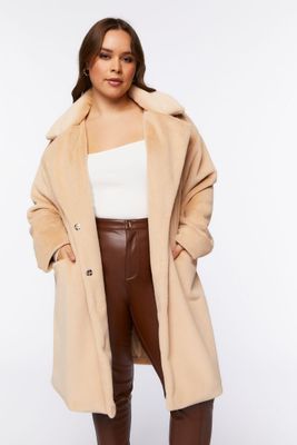 Women's Faux Fur Coat in Tan, 0X