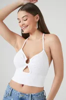 Women's Rib-Knit Cutout Halter Cami White,