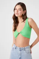 Women's Seamless Twist-Front Crop Top in Green, M/L