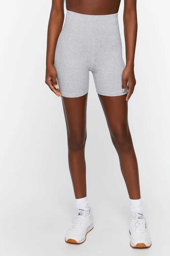 Women's Active Seamless Heathered Biker Shorts in Heather Grey Small