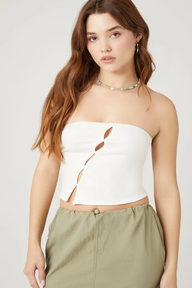 Wide Ribbed Bandeau Top White