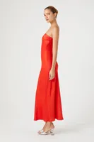 Women's Satin Strapless Maxi Dress in Fiery Red Large