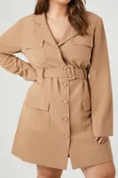 Women's Belted Blazer Mini Dress in Tan, 3X