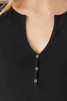 Women's Curved-Hem Henley Top in Black Small