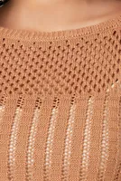 Women's Sheer Crochet Knit Sweater in Tan, XL