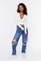 Women's Ribbed Surplice Crop Top in Cream Medium