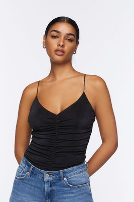 Women's Mesh Ruched Cami Bodysuit in Black Small