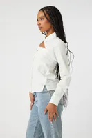 Women's Collared Shrug & Button-Front Cami Set White