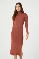 Women's Turtleneck Midi Sweater Dress Walnut