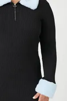 Women's Faux Shearling-Trim Sweater Dress in Black/Light Blue, 1X