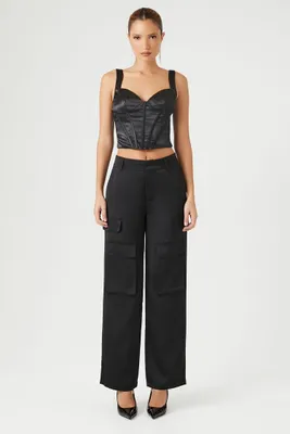 Women's Satin Wide-Leg Pants in Black Small