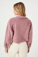 Women's Faux Shearling Cropped Shacket in Mauve, XL