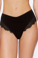 Women's Lace-Trim Cheeky Velvet Panties in Black Small