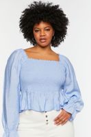 Women's Smocked Trumpet-Sleeve Top Sky Blue,