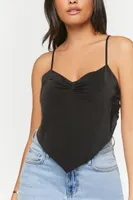 Women's Satin Cropped Handkerchief Cami in Black Small