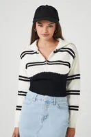 Women's Striped Colorblock Combo Sweater in White/Black Medium